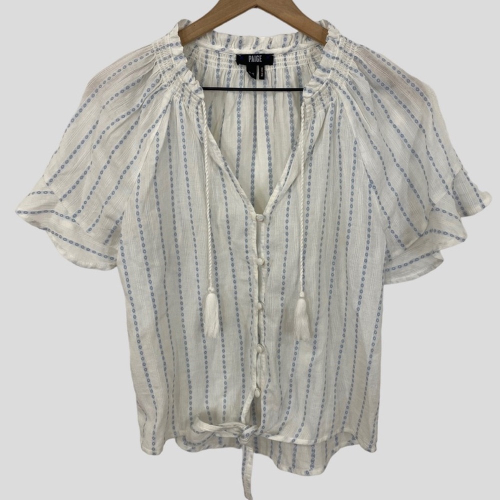 PAIGE Cream and Black Flutter Sleeve Blouse